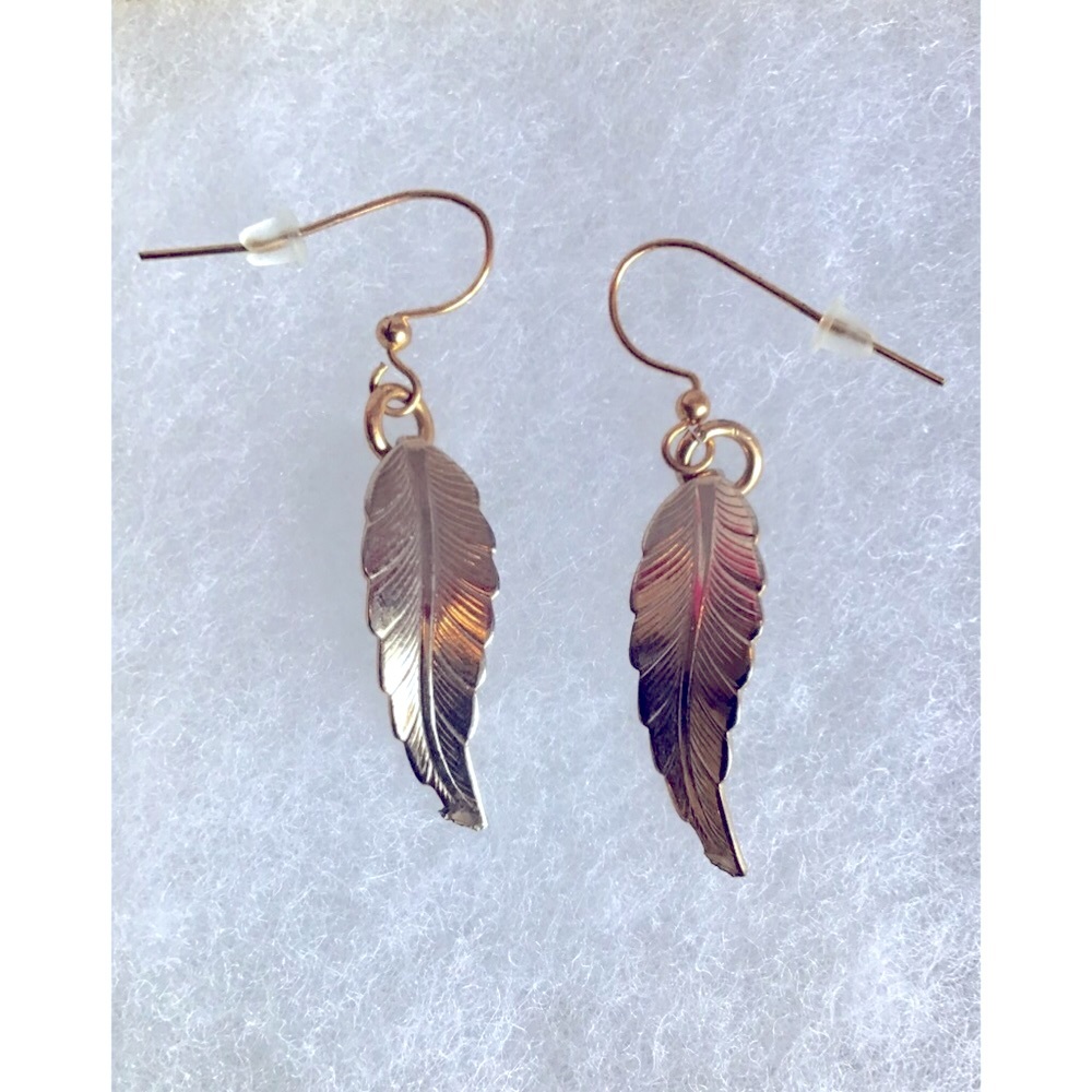 Artisan Crafted 1 1/4” GoldTone Feather Shaped Earrings on Gold Plated EarWires